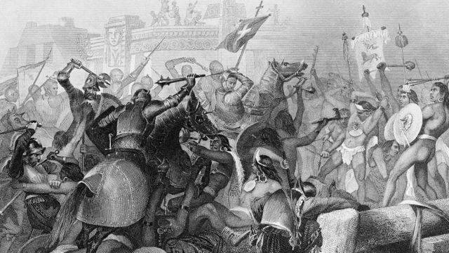Según algunas revisiones históricas, fueron unos pocos españoles con una alianza de miles de indígenas los que derrotaron Tenochtitlan en 1521.
FUENTE DE LA IMAGEN, GETTY IMAGES
