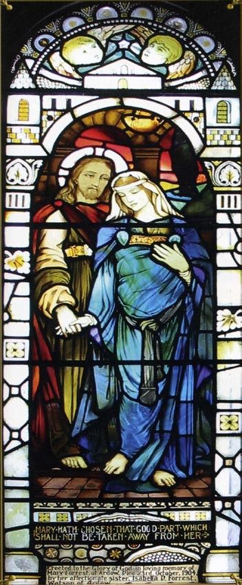 
Existe un vitral muy peculiar en donde aparecen Jesus y María Magdalena tomados de la mano.