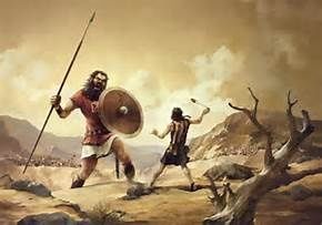 Combate de David contra el gigante Goliat