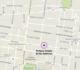Ubicación del Antiguo Colegio de San Ildefonso, en la calle de Justo Sierra N| 16 en el Centro Histórico de la Cd de México