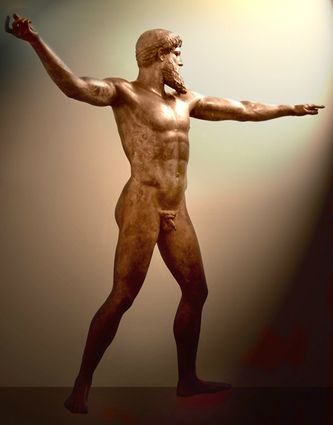 Bronce griego, que se cree representa a Poseidón o Zeus, Museo Arqueológico de Atenas.