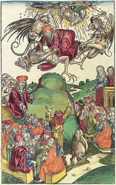 En la imagen una representación de la muerte de Simón el Mago.