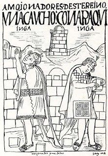 Ilustración de la época muestra como los incas realizaban edificaciones con piedras pequeñas.