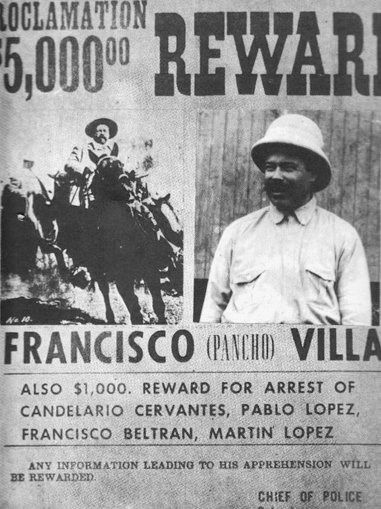 El famoso poster de Pancho Villa con la recompensa que se ofrece de $5000 dólares por su captura.