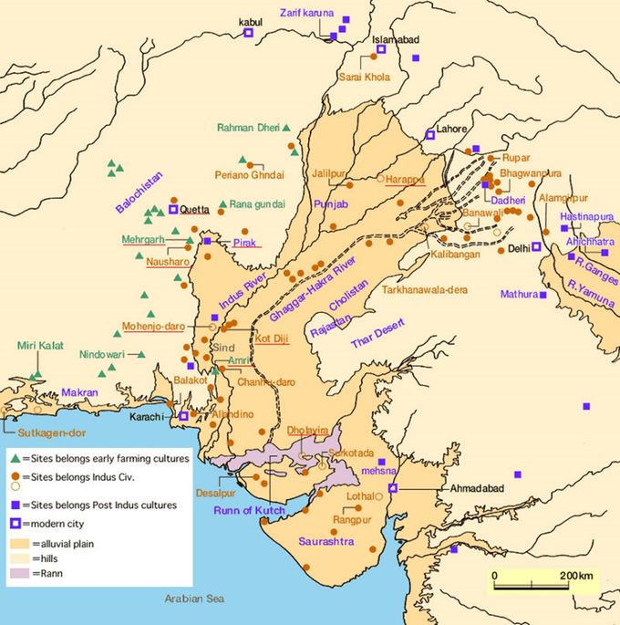 La civilización del valle del Indo incluido sitios ubicados a lo largo de la costa de Makran. Fuente: http://www.waa.ox.ac.uk