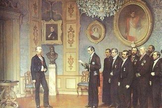 Maximiliano recibe la delegación mexicana en Trieste. 
Pintura de Cesare Dell’Acqua, 1867.
