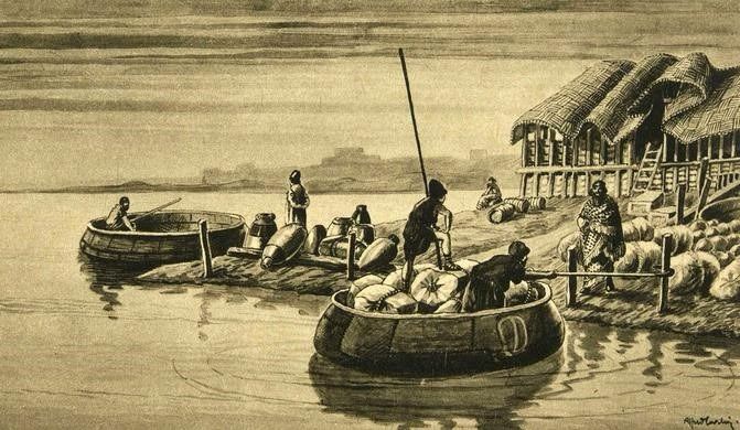 Las coracles (también llamadas kufas o gufas) eran una especie de taxis fluviales que recorrían el Tigris y el Éufrates. Su forma pudo inspirar el diseño de la súper arca redonda. / © Colección de Irving Finkel
