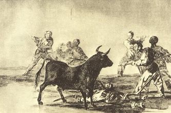 Acción de desjarretar el toro. Tauromaquia de Goya 