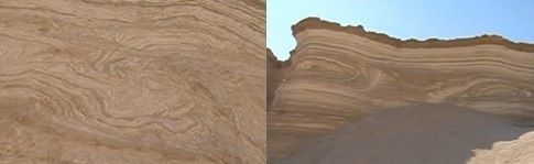 En los costados de algunas estructuras encontradas en la vecindad del Mar Muerto se pueden ver formas retorcidas las cuales son distintas a cualquier tipo de roca o suelo erosionado conocido, los cuales normalmente contendrían capas distribuidas horizontalmente parejas.