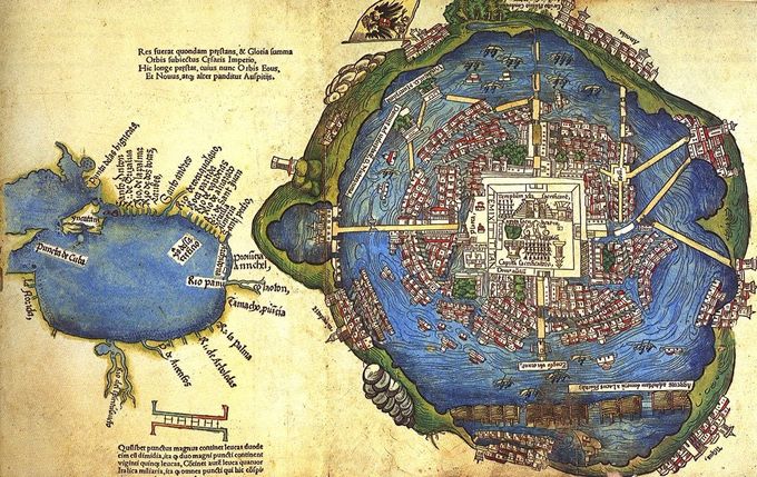 Mapa de Tenochtitlán con el Norte Hacia Abajo