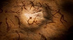 Falsa pintura rupestre de 30,000 años encontrada en una cueva egipcia. Muestra un combate entre hombres y sirénidos.