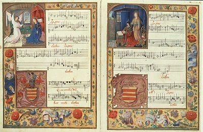 Comienzo del Códice Chigi, con el Kyrie de la Missa Ecce ancilla Domini de Ockeghem.