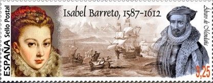 Timbre Postal de la Almirante Isabel Barreto y su esposo Álvaro Mendaña