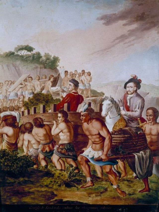 Pintura del segundo ataque a Tenochtitlan.
FUENTE DE LA IMAGEN, GETTY IMAGES
